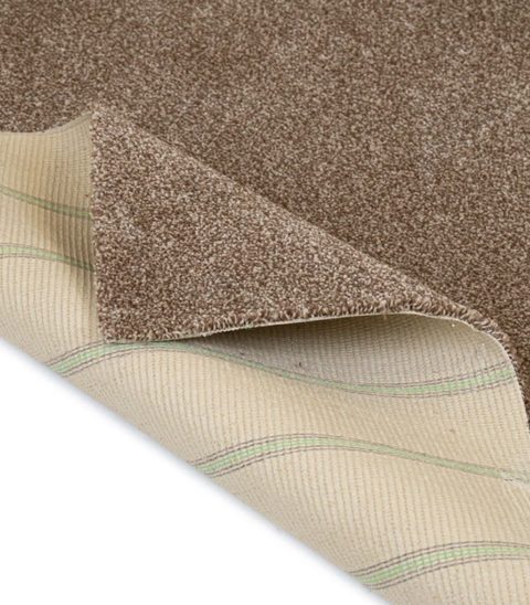 Brown carpet, corner turned back to show the backing