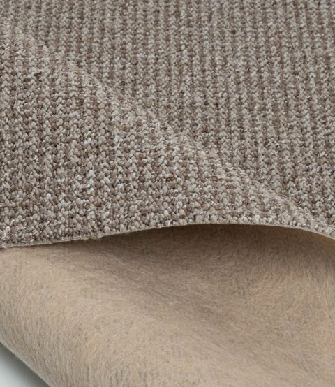 Dark Beige Loop carpet, corner turned back to show the backing