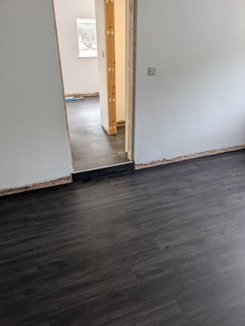 Continuous plank floor through several rooms