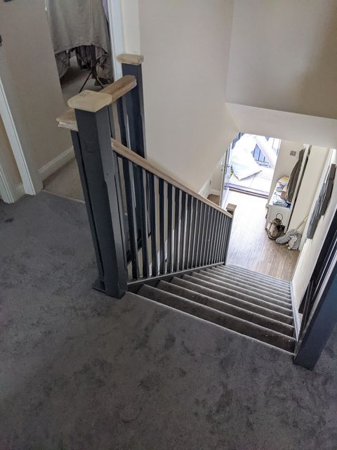 Grey carpet, stairs and landing