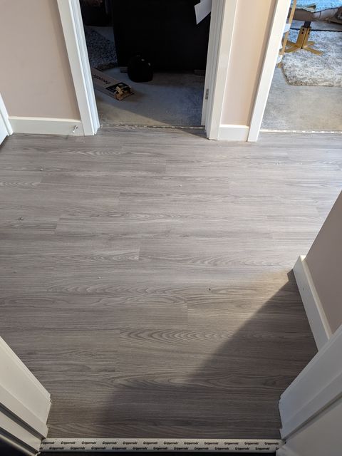 Straight plank grey LVT, hallway